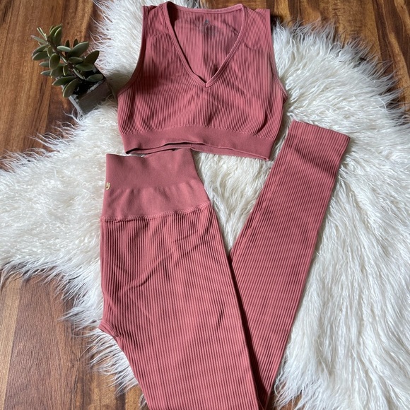 Spiritual Gangster Pants - Spiritual Gangster Rose Pink Ribbed Matching Workout Set